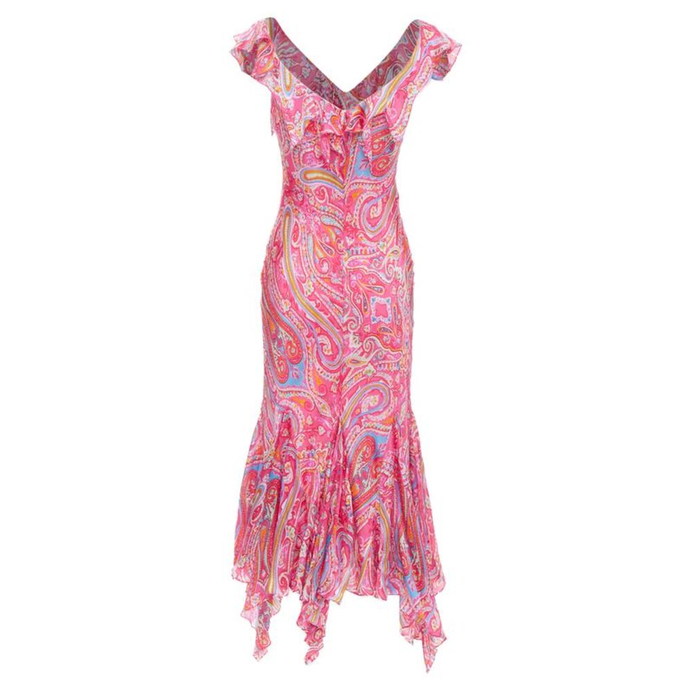 RALPH LAUREN Black Label Vintage pink watercolour paisley midi dress US8 M - Picture 5 of 6